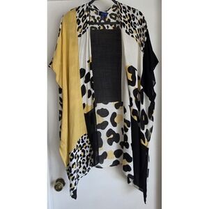 Rachel Roy Kimono Yellow Black White Animal Print Short Sleeve Top